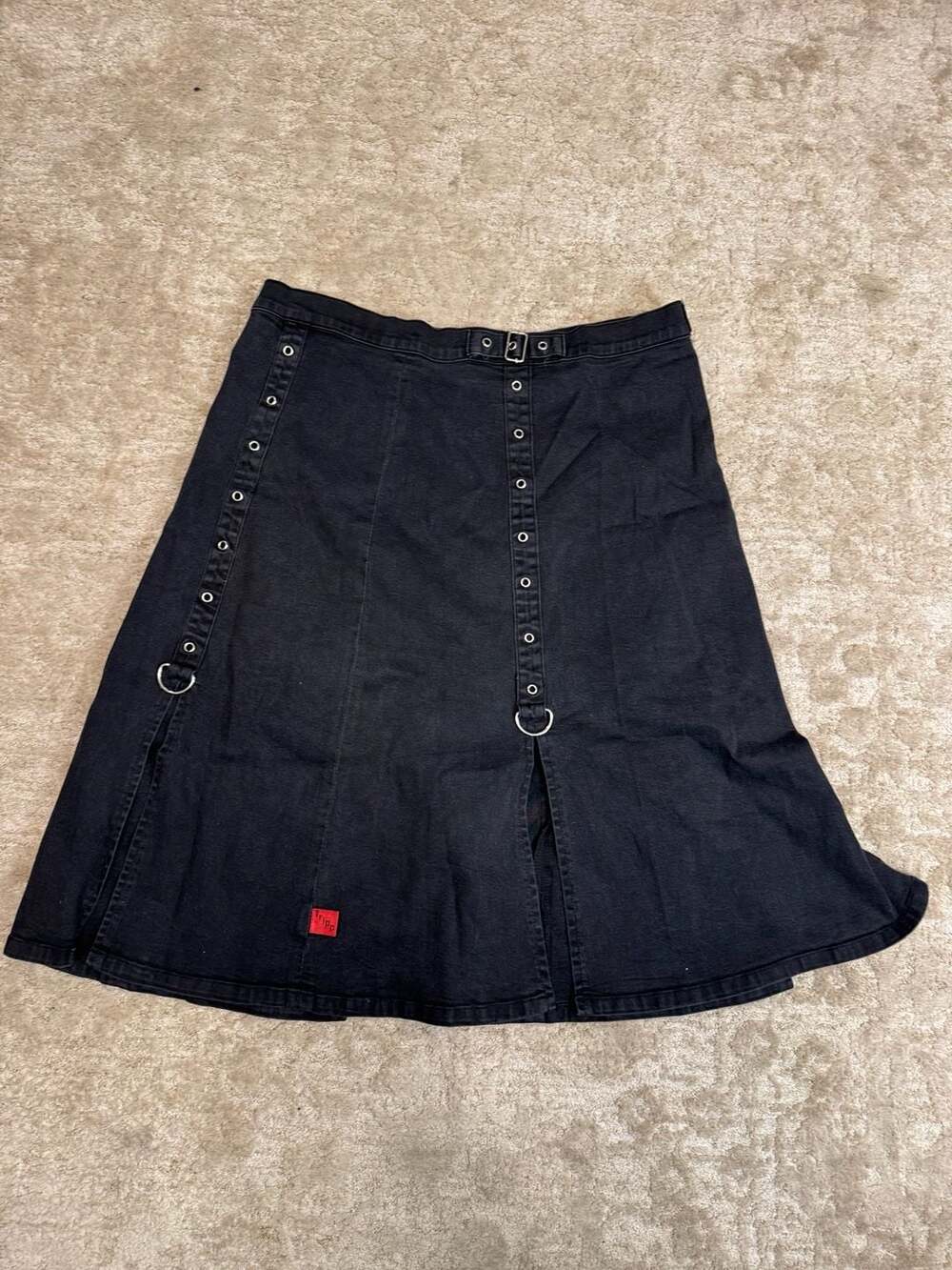 Vintage 90s Tripp NYC Black Goth Skirt with Grommets and O-Ring Detail